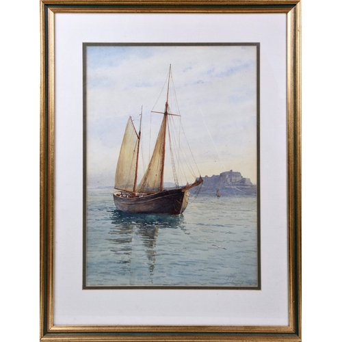 301 - Alice E. Newling (British, fl. early 20th century), Sailing vessel off Castle Cornet, St. Peter Port... 