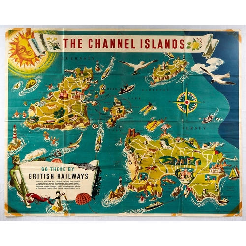 324 - Original vintage travel advertising poster for The Channel Islands - Go there by British Railways pu... 