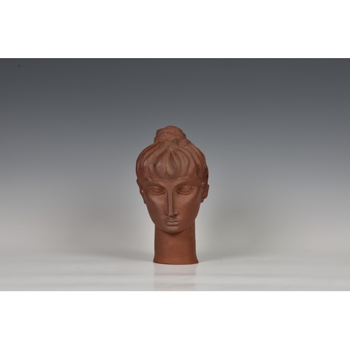 33 - A rare Guernsey Pottery terracotta female bust, signed and dated 'K WEAS 1965 Guernsey Pottery', 8½i... 