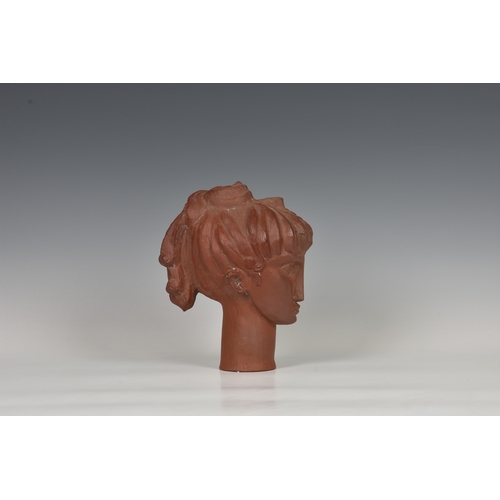 33 - A rare Guernsey Pottery terracotta female bust, signed and dated 'K WEAS 1965 Guernsey Pottery', 8½i... 