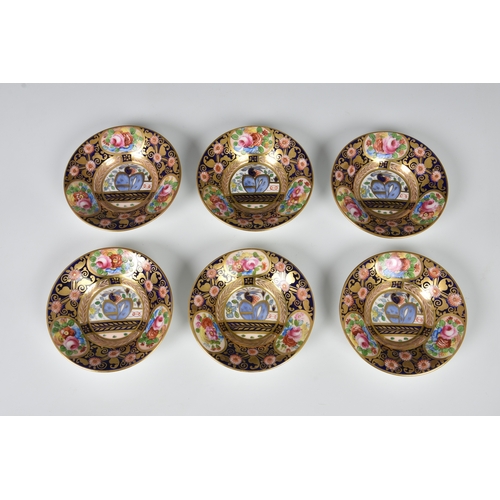 34 - A set of six Crown Staffordshire coffee cans & saucers, floral decorated with gilt highlights on cob... 