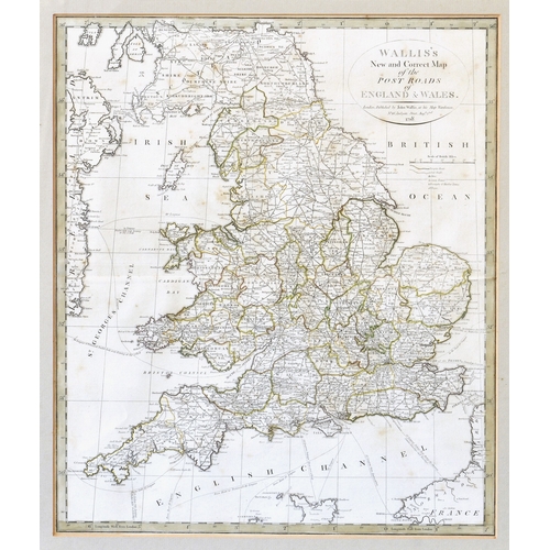 365 - Wallis's New and Correct Map of the Post Roads of England & Wales, with outline colouring, Pub. by J... 