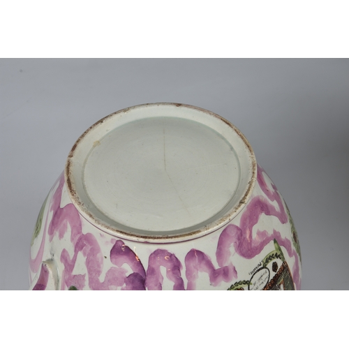 37 - Three Sunderland pink lustre jugs, to include a large early nineteenth century Sunderland pink lustr... 