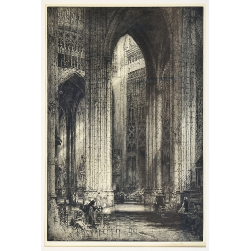 394 - Hedley Fitton RE (British, c.1859-1929), Cathedral Interior, etching, signed in pencil lower right, ... 