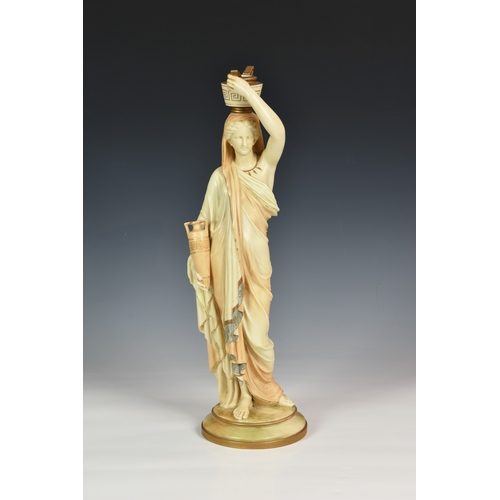 44 - A Royal Worcester porcelain figure of a Grecian water carrier, date code 1891, puce printed and impr... 