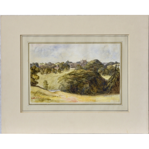 459 - English School, mid 19th century, "Auckland Castle, Durham", watercolour, unsigned, inscri... 