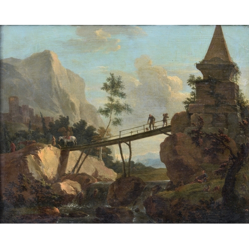 463 - Attributed to Franz de Paula Ferg (Vienna, 1689-1740), Landscape with Bridge and Waterfall, oil on p... 