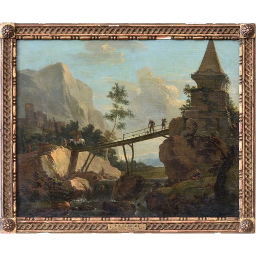 463 - Attributed to Franz de Paula Ferg (Vienna, 1689-1740), Landscape with Bridge and Waterfall, oil on p... 