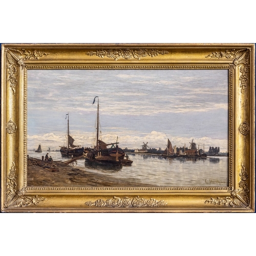 483 - Charles Thornely (aka William Thornley) (British, fl.1858-1898), A Dutch estuary scene, oil on ... 