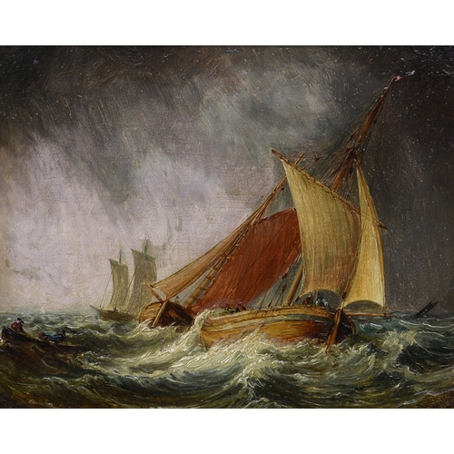 490 - C. Sparling (British, early 20th century), Shipping in stormy seas, oil on board, signed lower right... 