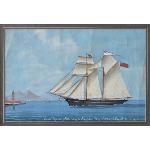 491 - English School, late 19th century, "Schooner Lizzie Male of Paditon entering the Bay of Naples ... 