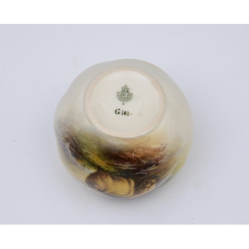 5 - A small Royal Worcester porcelain sheep painted spherical vase by E. Baxter, painted with two long h... 