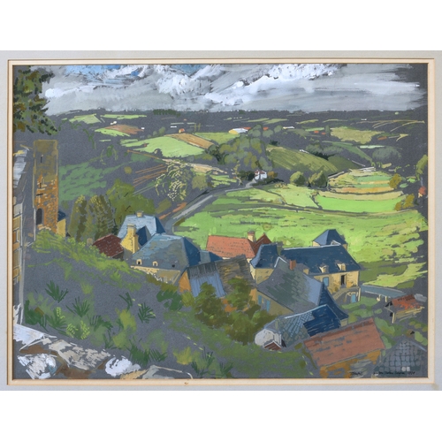 504 - Tom Pomfret (French, 1920-1997), View from Chateau Salignac, mixed media on paper, signed, inscribed... 