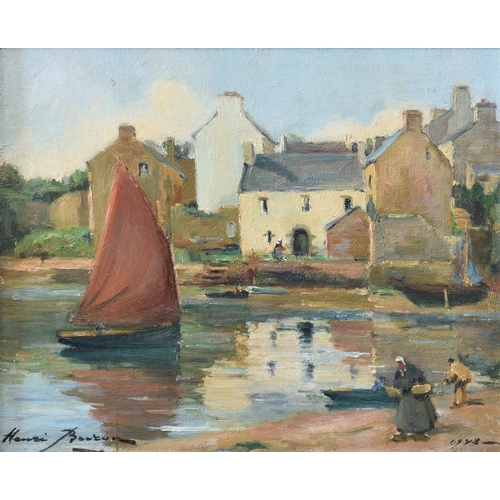 517 - Henri Berton (French, late 20th century), Breton Coastal Village, oil on board, signed lower left &q... 