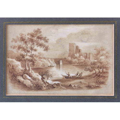 519 - English School, early 19th century, Pair of River Landscapes, pen and ink and sepia watercolour, one... 