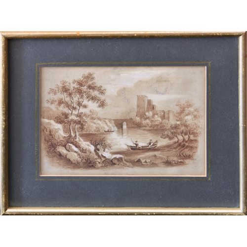 519 - English School, early 19th century, Pair of River Landscapes, pen and ink and sepia watercolour, one... 