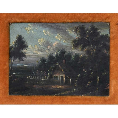 521 - Continental School, early 19th century, Cottage in a Landscape, oil on panel, framed, 3 x 4in. (7.6 ... 