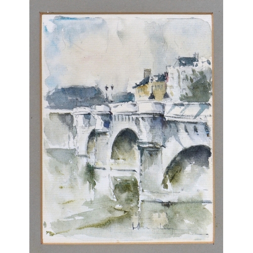 522 - Continental School, late 20th century, Pont Neuf, Paris, watercolour on laid paper, signed indistinc... 