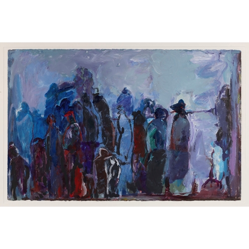 535 - Bernice Horowitz (American, 20th / 21st century), Blue figures, acrylic on paper, signed and dated (... 