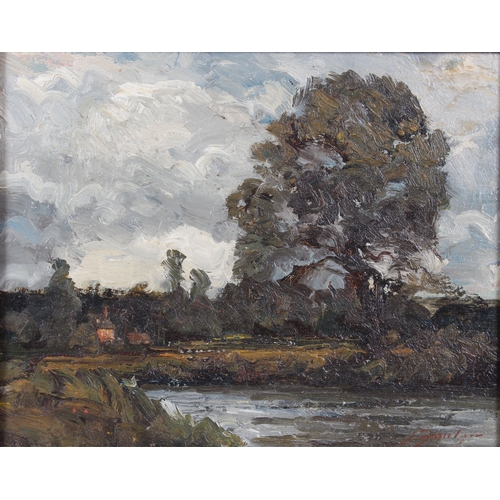 549 - John Foulger (British, 1943-2007), River Landscape, oil on hardboard, signed lower right, 7 5/8 x x ... 