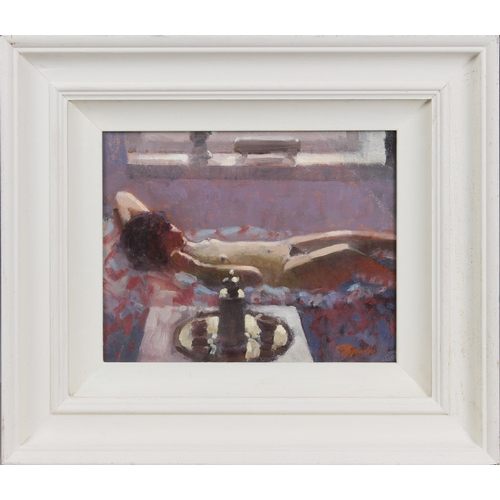 563 - Zlatan Pilipovic (b.1958 Sarajevo), Reclining Nude, oil on hardboard, signed lower right, framed, 7½... 