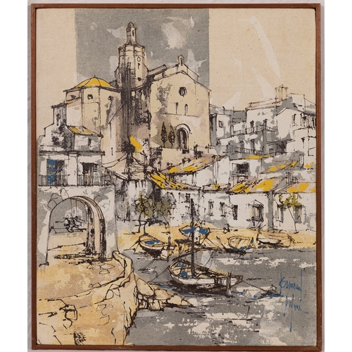 572 - Bernard Dufour (French, 1922-2016), Mediterranean Harbour, ink and oil on canvas laid on panel, sign... 