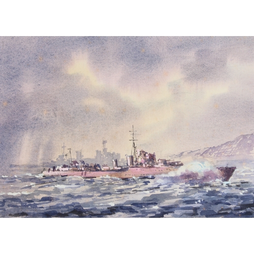 574 - English School, late 20th century, WWII Destroyer HMS Bedouin with the Battleship HMS King George V... 