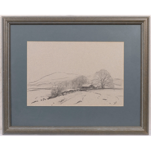 587 - John Foulger (British, 1943-2007), Snow on the Yorkshire Dales, charcoal on toned paper, signed wi... 