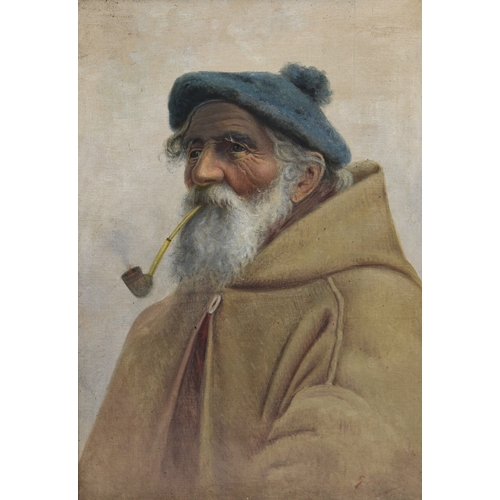 628 - British School, early 20th century, Scottish Fisherman Smoking a Pipe wearing a Tom O'Shanter, oil o... 