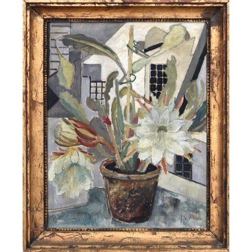 633 - Julie de Holmberg Krohn (Norwegian, 1882-1956), Still life of an Orchid Cactus (Epiphyllum) in an in... 