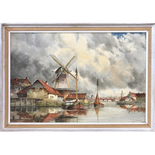 639 - Louis Van Staaten (Dutch, 1836-1909), Dutch harbour scenes, a pair, watercolour, both signed, modern... 