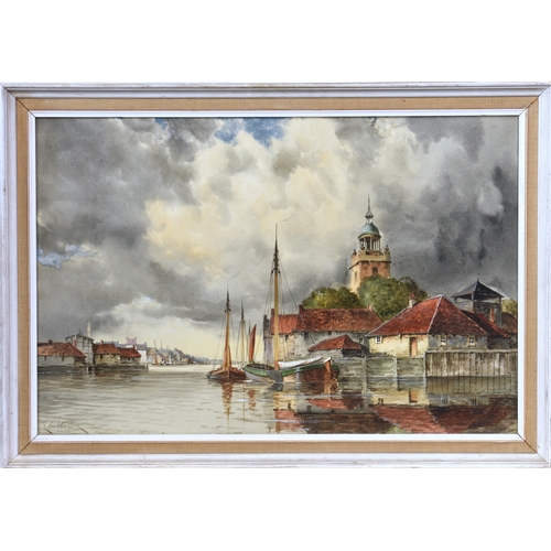 639 - Louis Van Staaten (Dutch, 1836-1909), Dutch harbour scenes, a pair, watercolour, both signed, modern... 