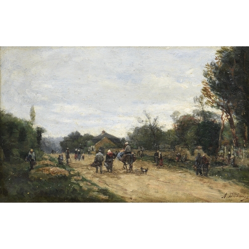 679 - Louis Alexandre Dubourg (French, 1821-1891), Figures walking along a country road, oil on panel, sig... 