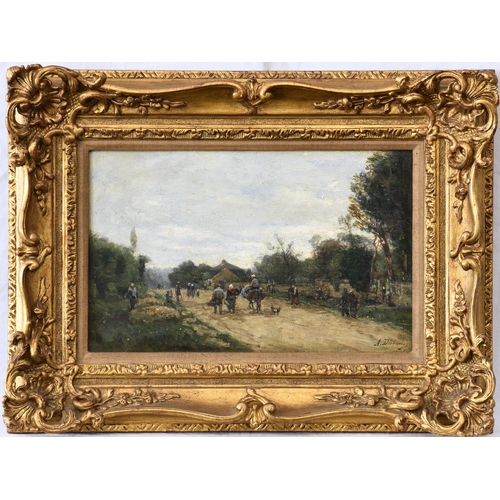 679 - Louis Alexandre Dubourg (French, 1821-1891), Figures walking along a country road, oil on panel, sig... 