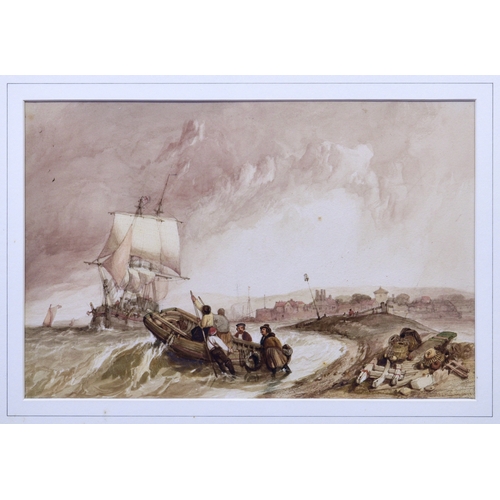 683 - Attributed to Alfred Gomersal Vickers (British, 1810-1837), Off the Norfolk Coast, watercolour, insc... 