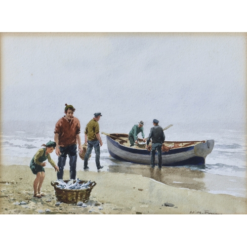 689 - Wilfred Moody Fryer RI, RSMA (British, 1891-1968), "A Good Catch", watercolour, signed low... 