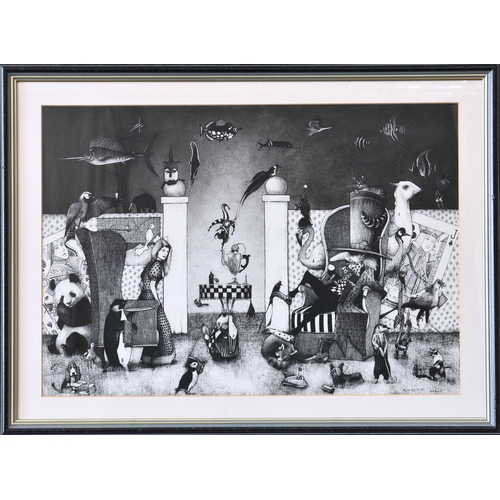 698 - Mark Brown (late 20th century), "Mad Hatters Tea Party", pen & ink and ink wash, signed, t... 