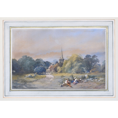 701 - Thomas Miles Richardson Jnr. RWS, (British, 1813-1890), Figures in a Rural Landscape with a Church, ... 