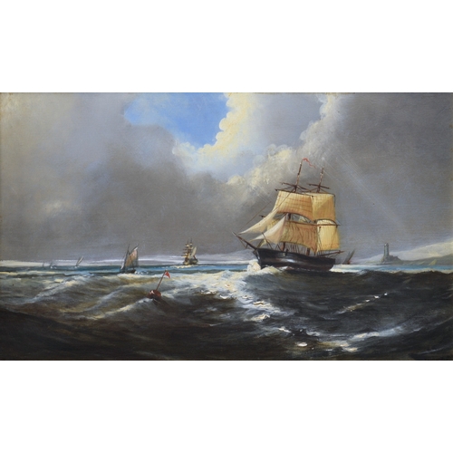 703 - English School, mid 19th century, "Rounding the Point". A two masted brig and other shippi... 