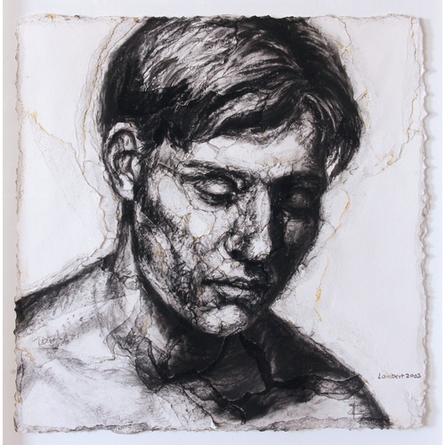 705 - Alison Lambert (British, b.1957), 'Linus', portrait, charcoal and pastel on layered, textured paper,... 