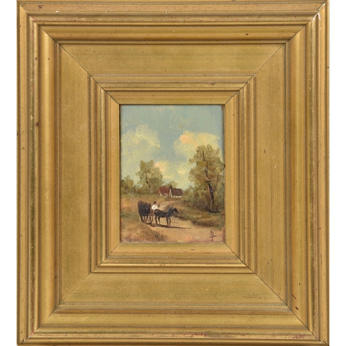 708 - English School, mid-19th century, Rural Scene, horse and cart, oil on panel, signed indistinctly low... 