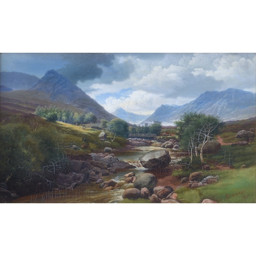 712 - J. Stewart (Scottish, late 19th century), Highland river landscape, oil on canvas, signed and dated ... 