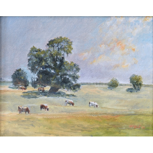 714 - Sheila Elizabeth Noble (British, b.1933), Oak Trees  & Cows in Hythe, Kent, oil on canvas, signed an... 