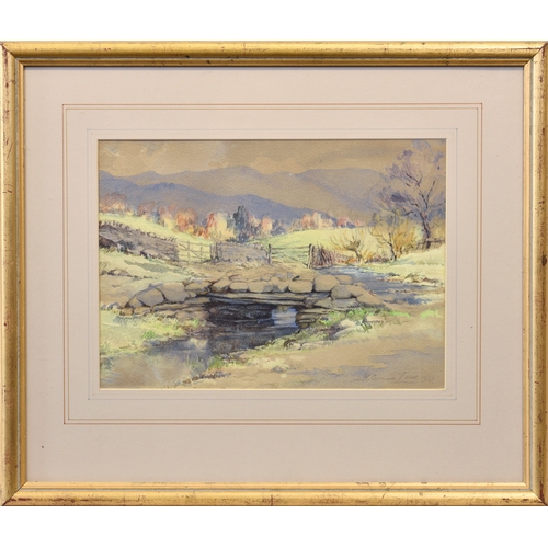 715 - H. Cronin Lowe (British, first half 20th century), Stone bridge in a lowland landscape, watercolour ... 