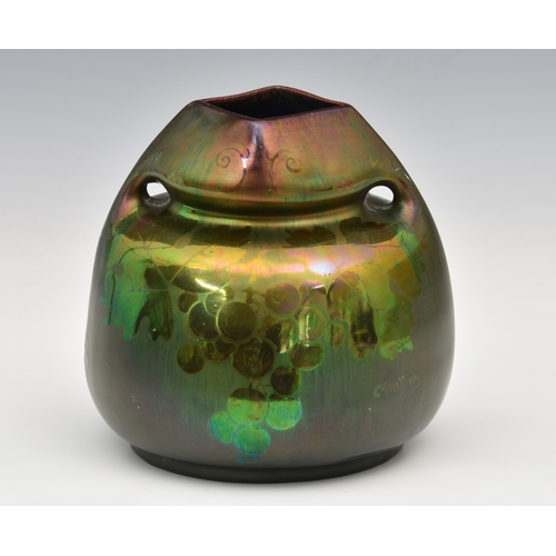 72 - An Art Nouveau Art Pottery vase with metallic / lustre glaze, unmarked, probably Montieres Amiens, o... 