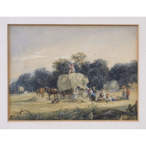 722 - Follower of John Constable, RA (British, 19th century), In the hayfield, watercolour heightened with... 