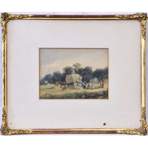 722 - Follower of John Constable, RA (British, 19th century), In the hayfield, watercolour heightened with... 