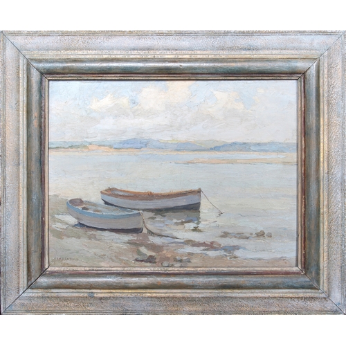 731 - A. Maud Randall (British, fl.1904-1940), Boats at low tide, oil on board, signed lower left, painted... 