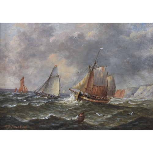 735 - Christopher Maskell (British, 1846-1933), Fishing Boats off the Coast, oil on board, signed lower le... 