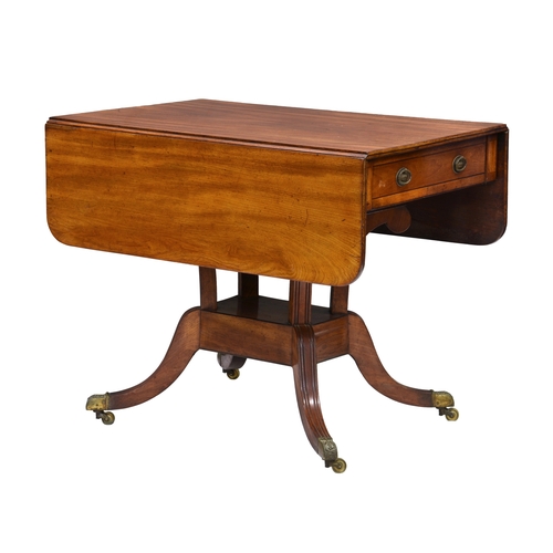 765 - A William IV mahogany Pembroke table, the top with two drop leaves with support from wooden hinged p... 